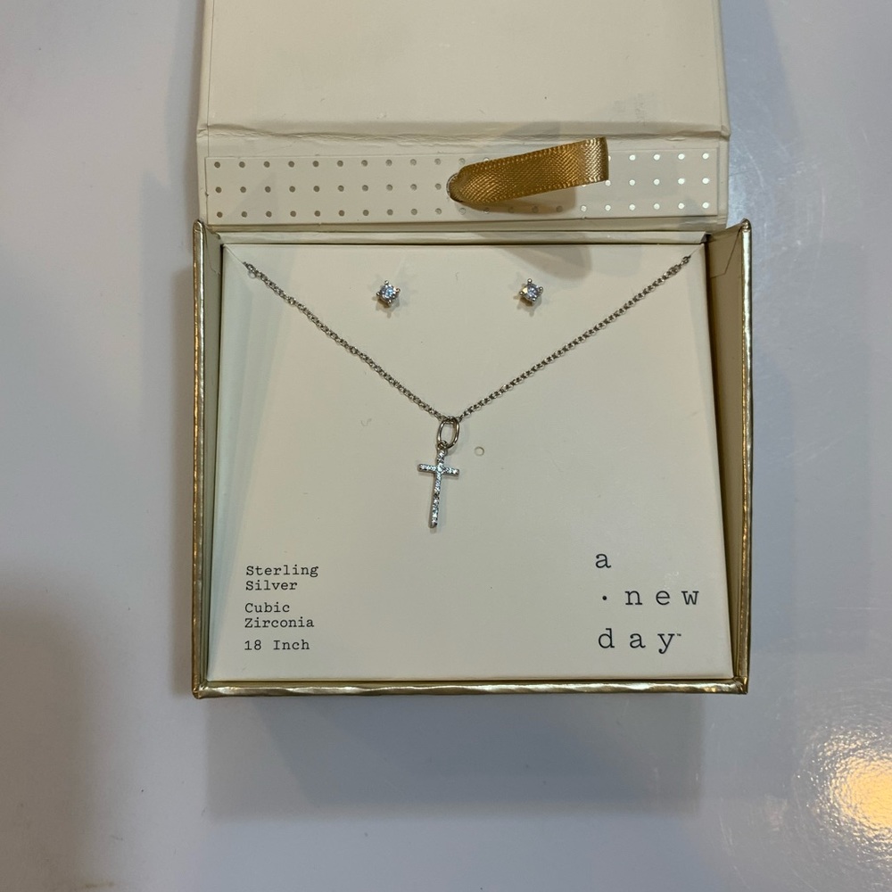 cross necklace and earrings